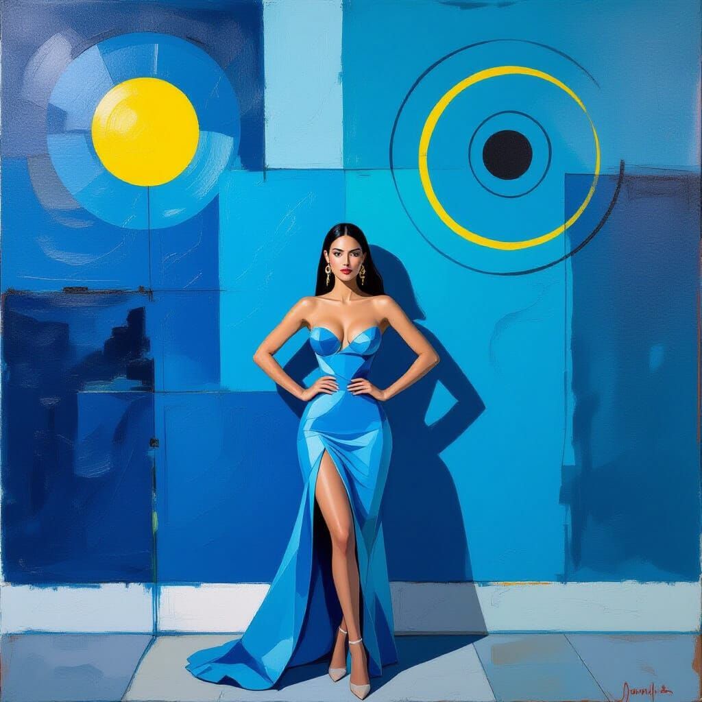 Woman Posing with Abstract Expressionist Painting