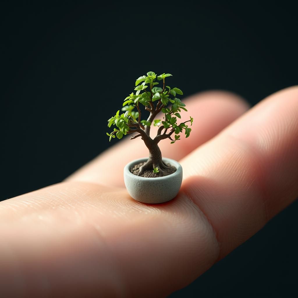 Miniature Tree on Thumb in 3D Anime Art