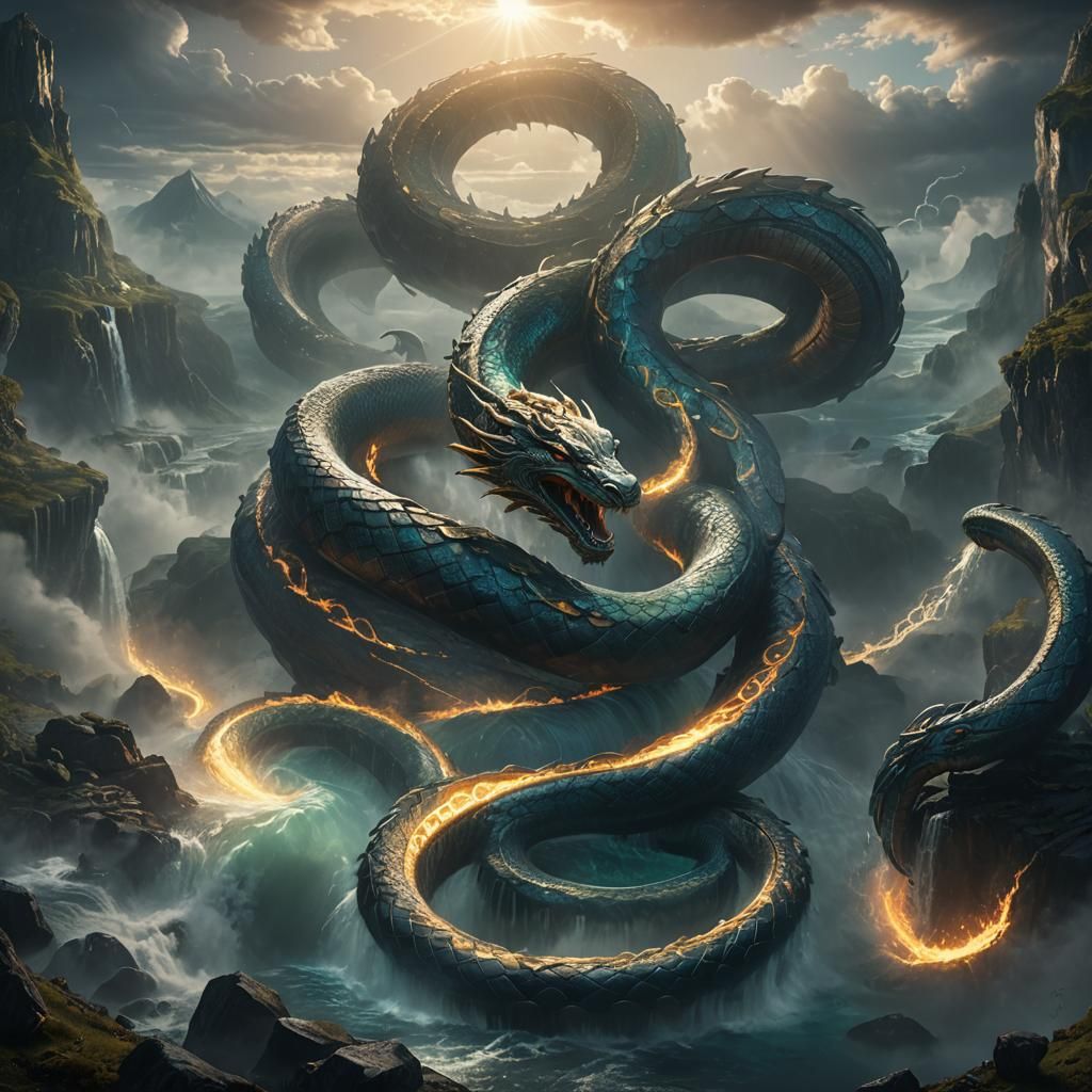 Jormungand Encircles the World: Norse Mythology Art