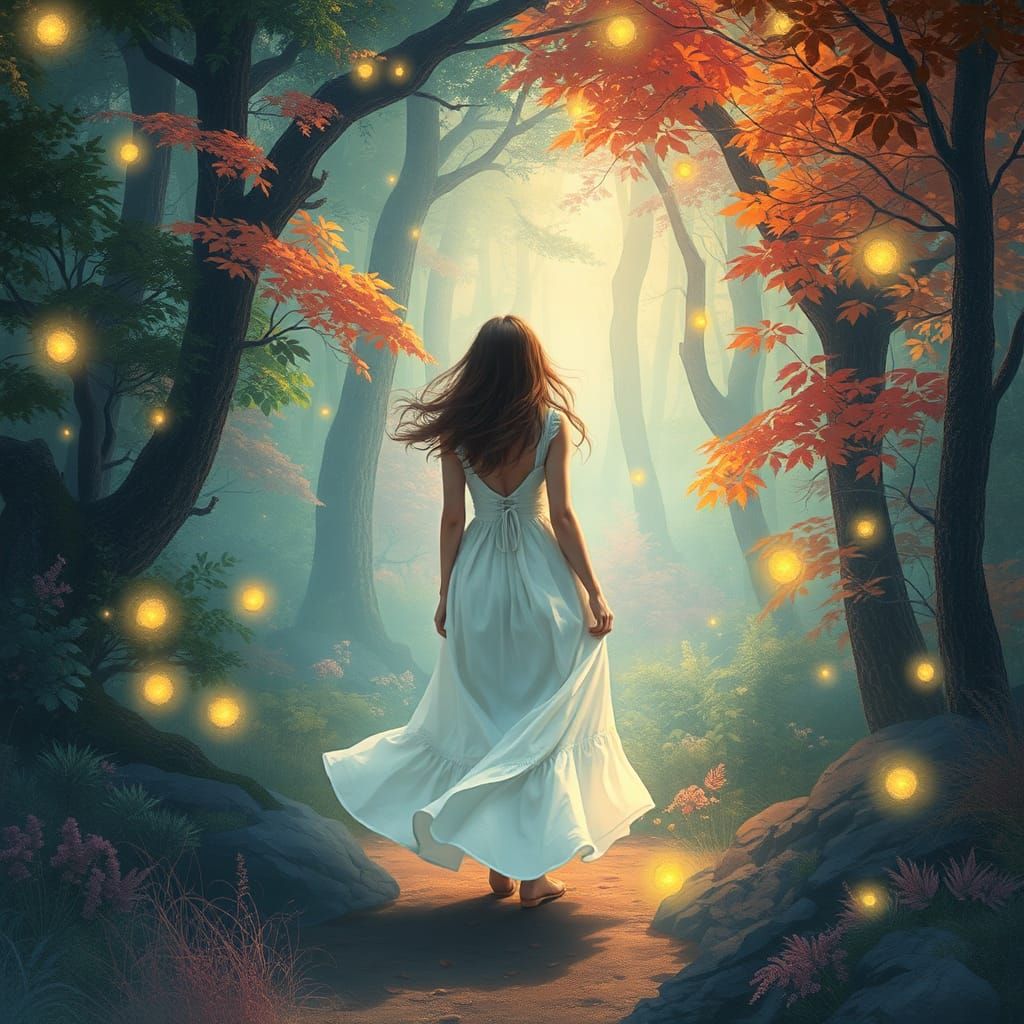 Mystical Forest Scene in Ethereal Watercolor Style