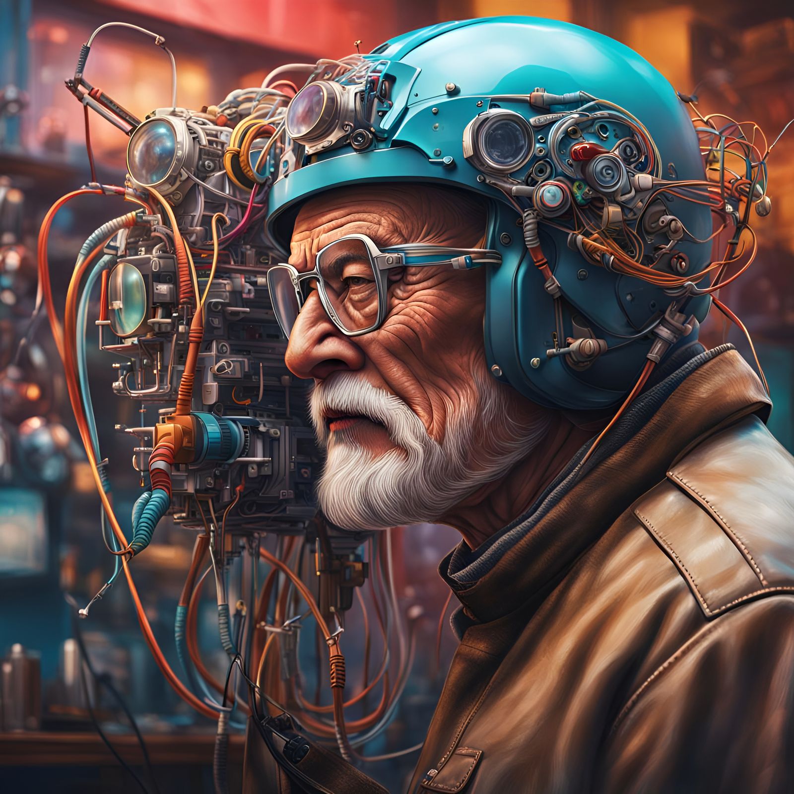 Futuristic Helmet Repair: Hyperrealistic Concept Art