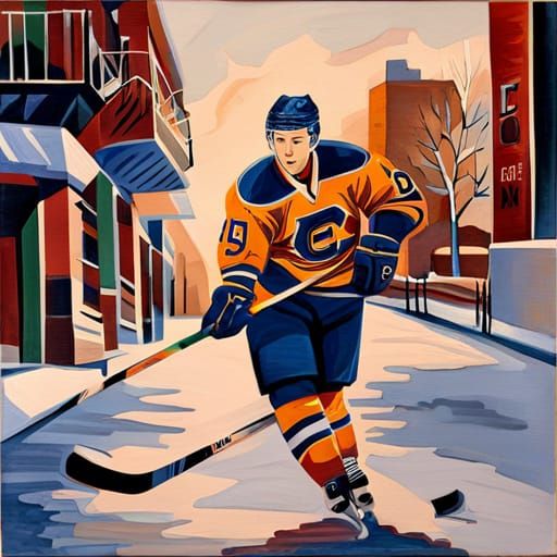 Dynamic Street Art of a Hockey Player