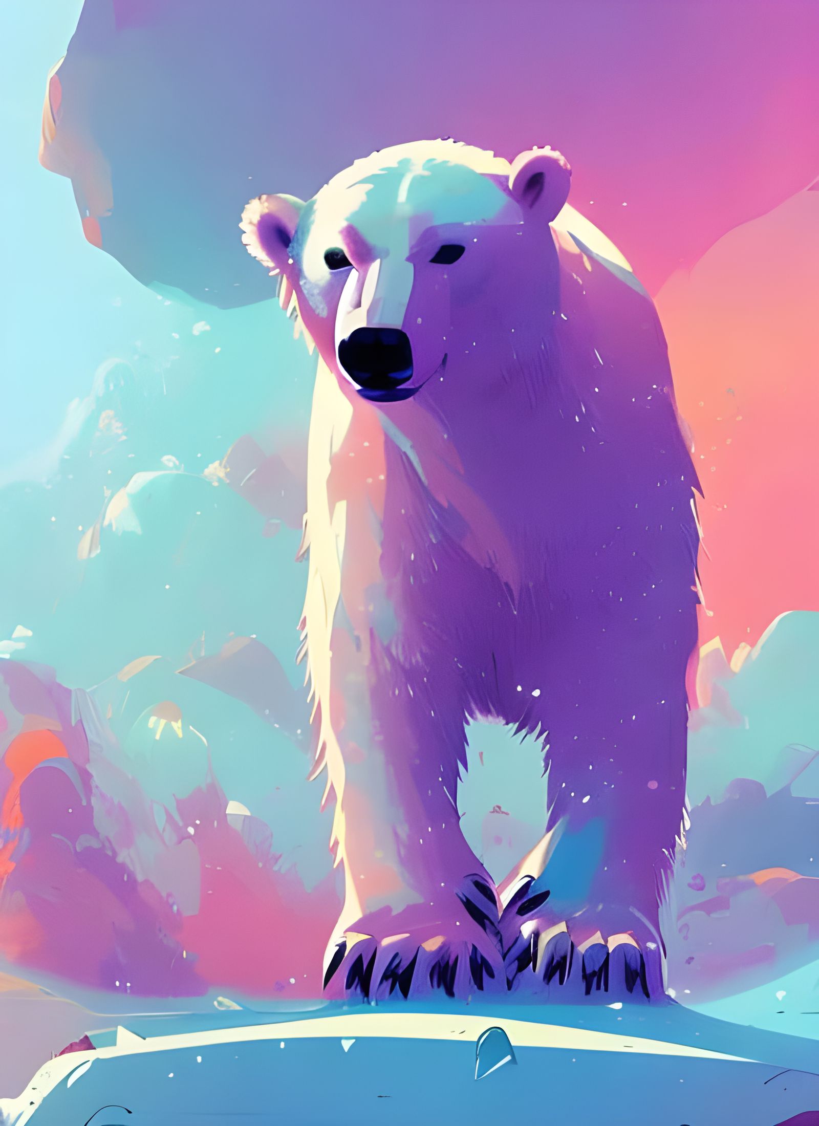 Polar Bear on Rocks in Composite Art Style
