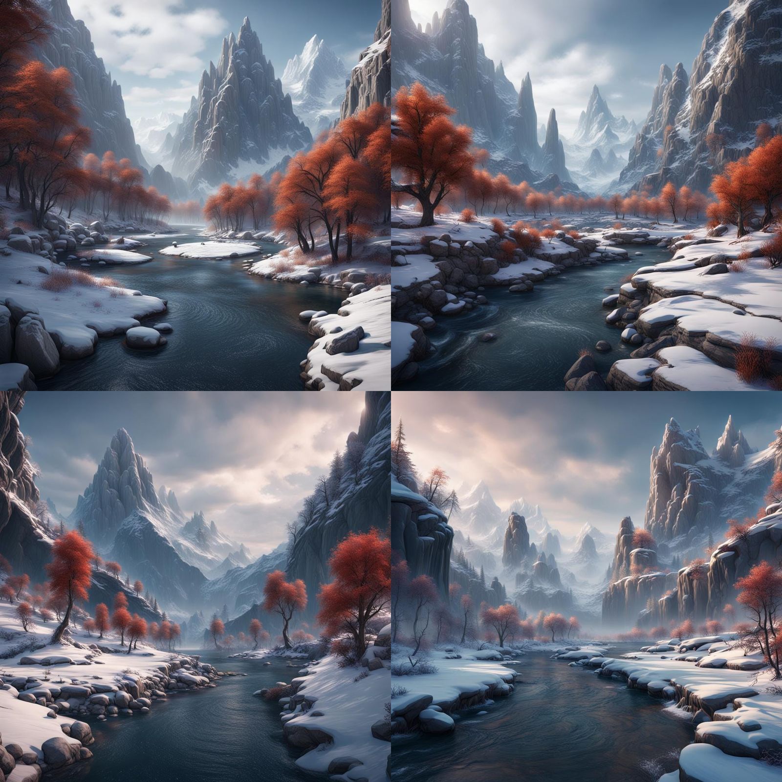 Winter River Mountain: Detailed Matte Painting