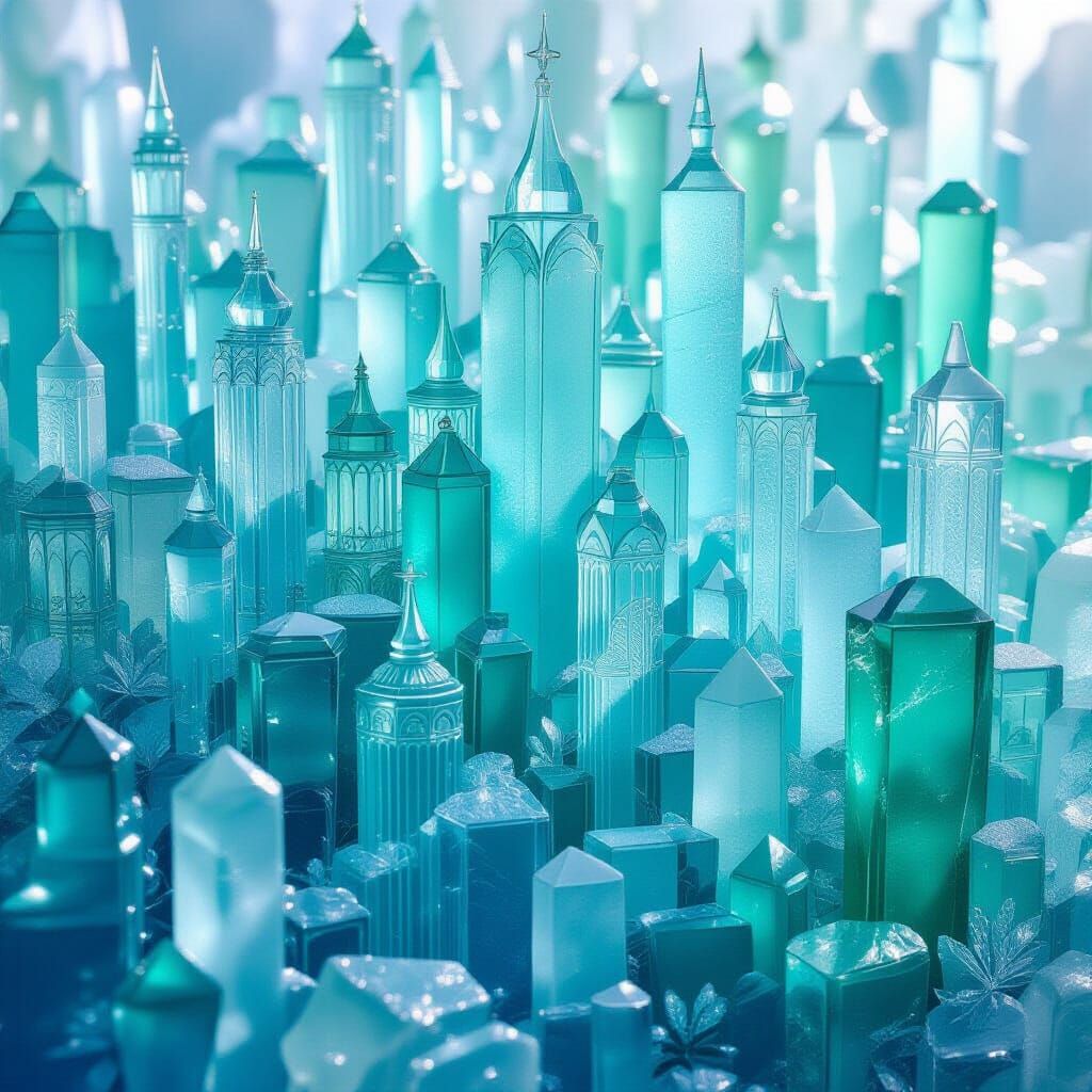 Sea Glass Cityscape with Art Nouveau Details