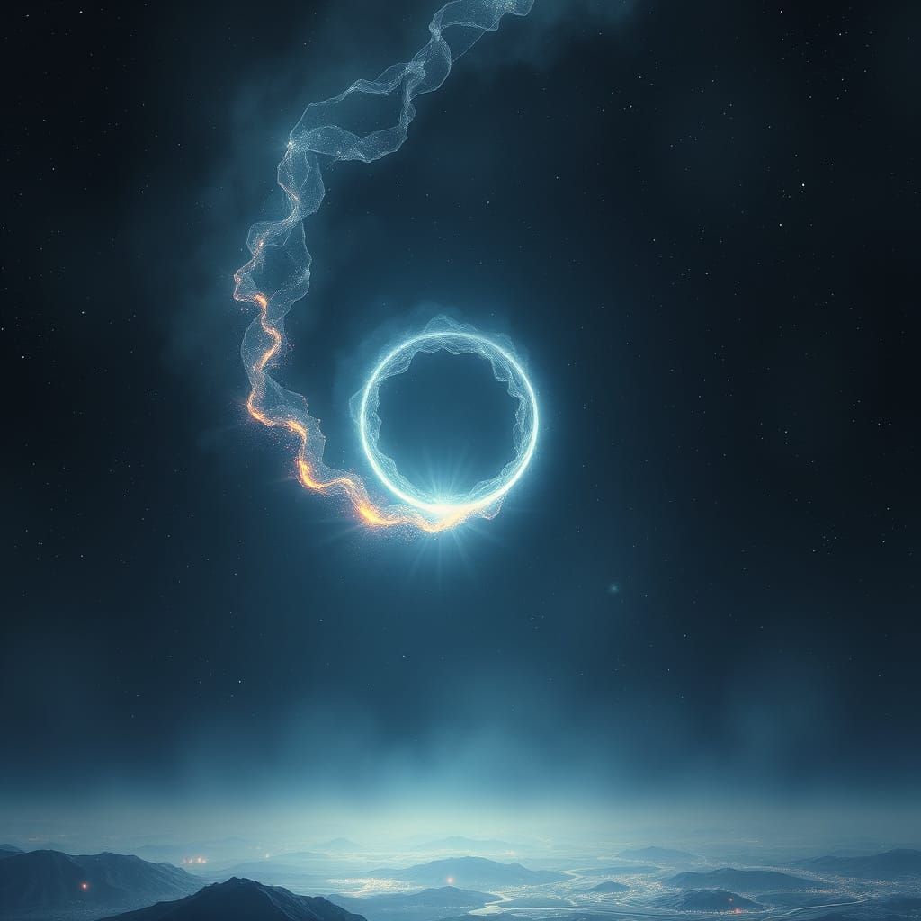 Ethereal Helix in Starless Void: Cosmic Digital Painting