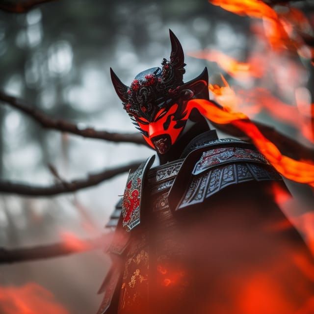 Japanese Fire Demon Woman in Ninja Armor