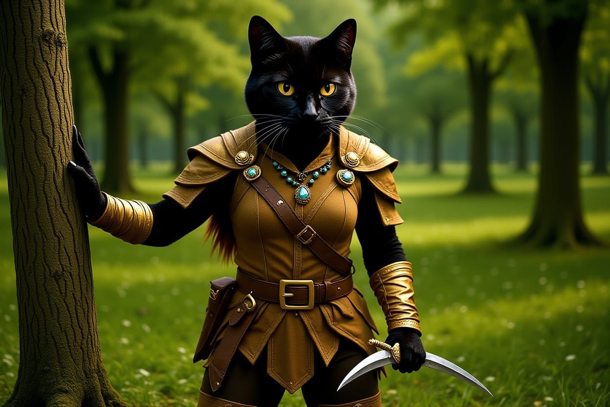 Tabaxi Rogue Ranger in Forest Meadow