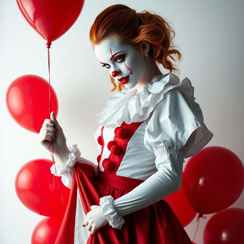 Pennywise Clown Girl with Red Balloons, Digital Painting