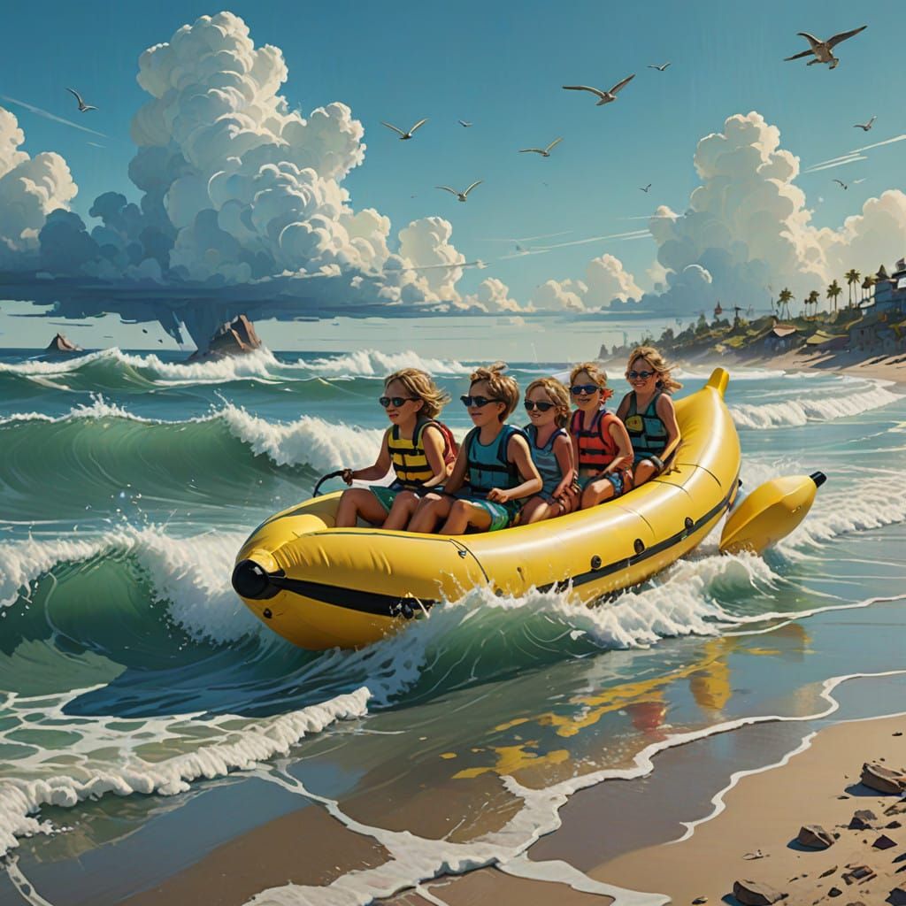 Children's Joyful Beach Adventure in Vibrant Colors