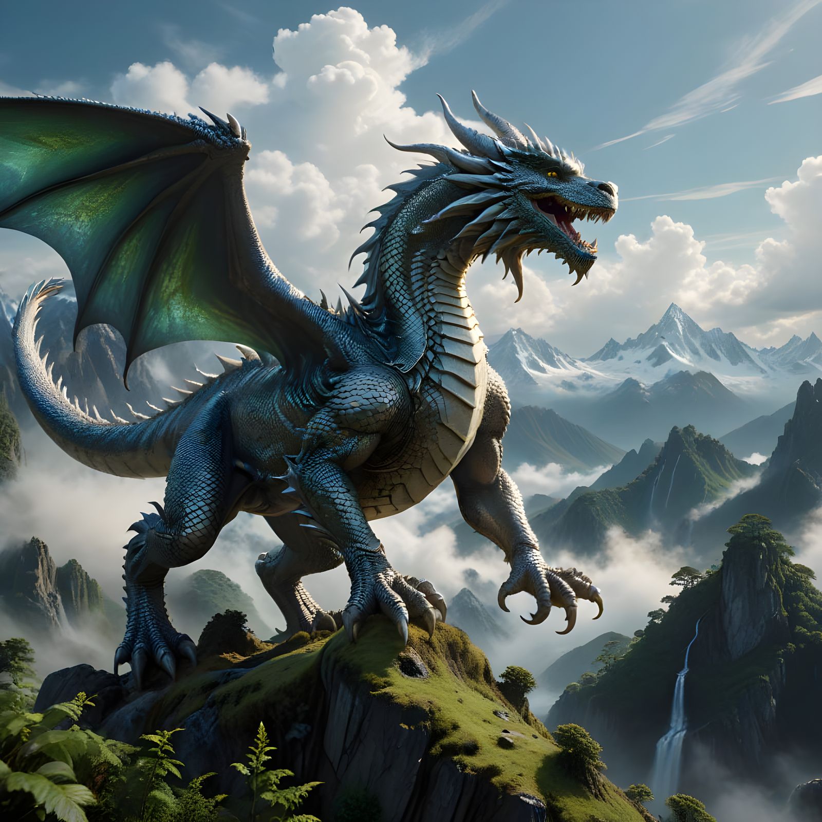 Majestic silver dragon