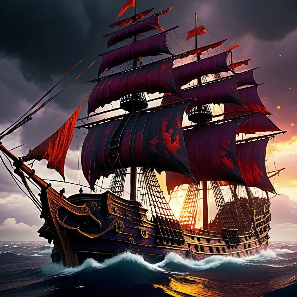 Epic Dark Fantasy Pirate Ship on Turbulent Seas