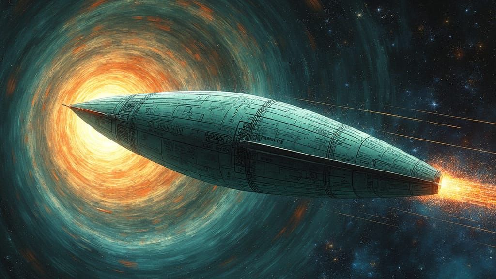 Klimt-Inspired Starship Soaring Through Space