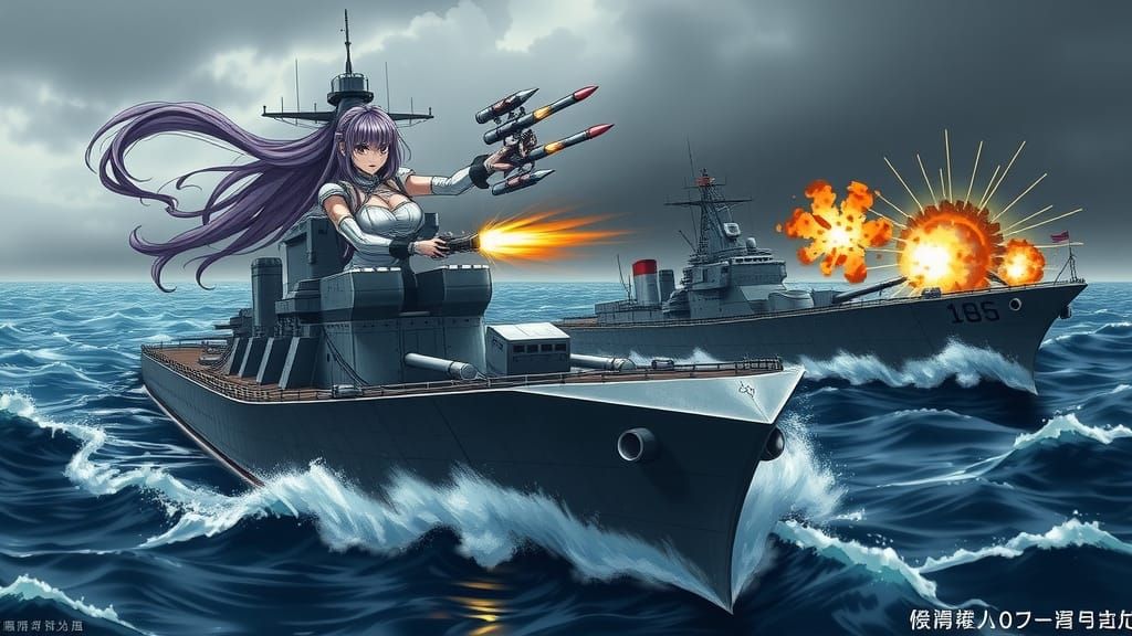 Anthropomorphic Warships Clash in Epic Naval Battle