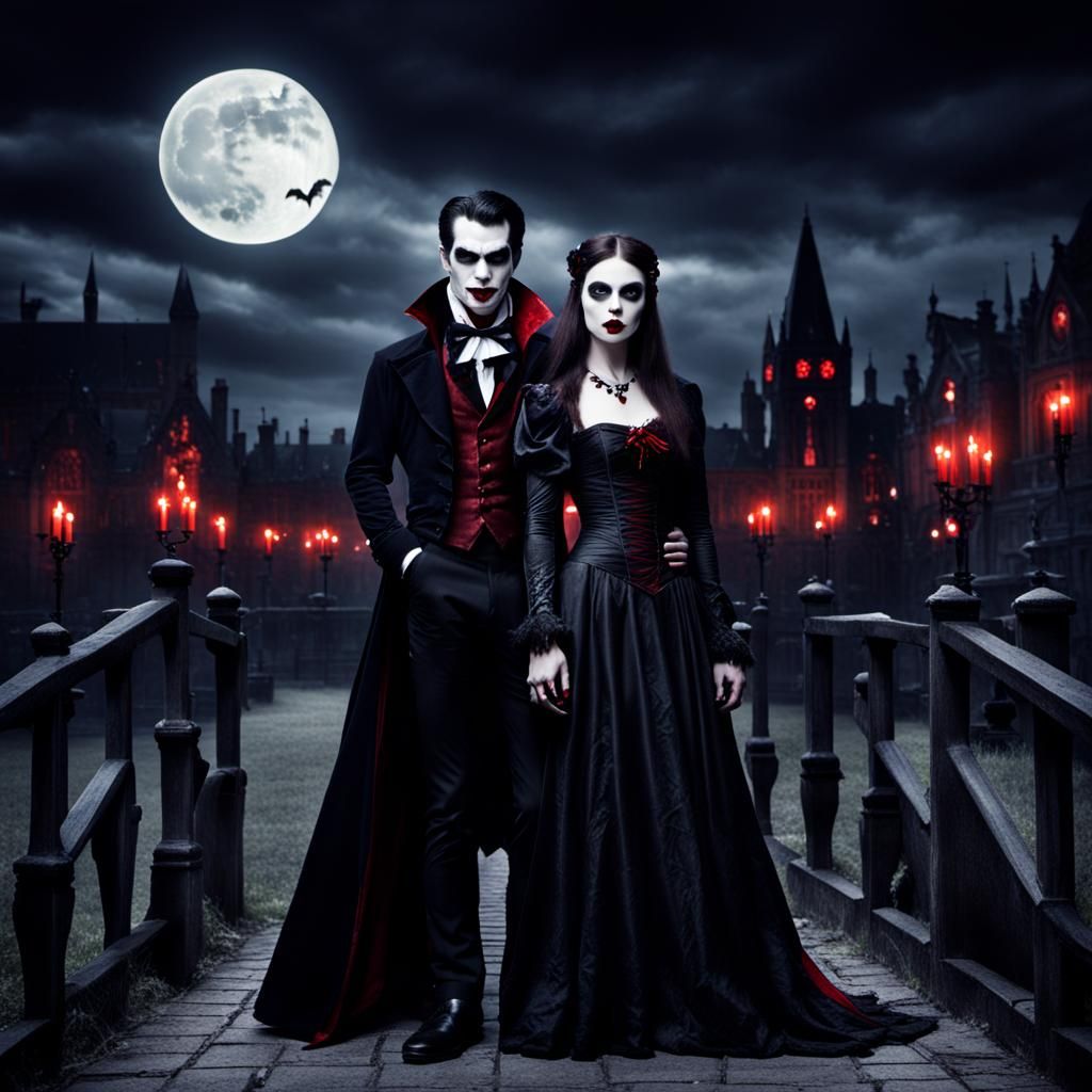 Romantic Vampire Couple in Gothic Style