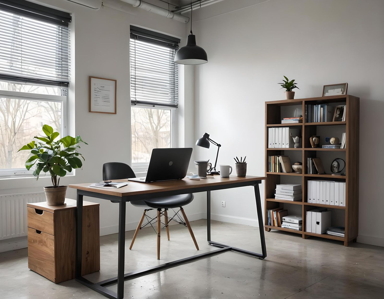 Minimalist Office Scene with Laptop and Coffee