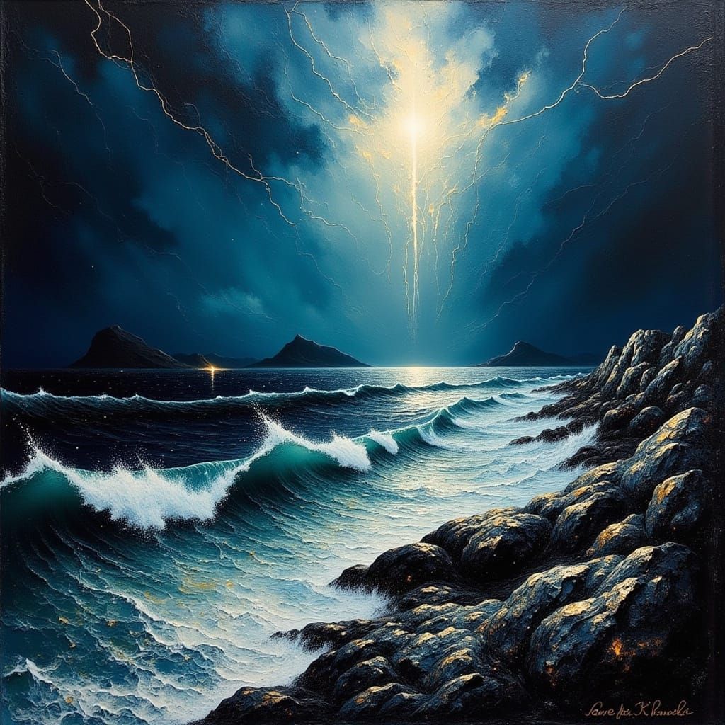 Dramatic Norwegian Coastline in Abstract Expressionist Style