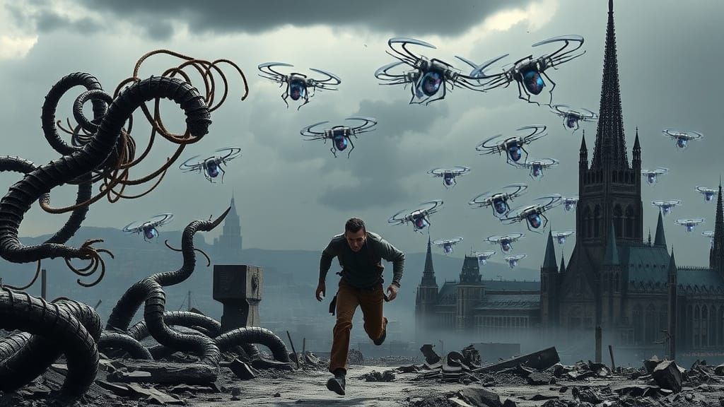 Cyberpunk Apocalypse in a Desolate Metropolis