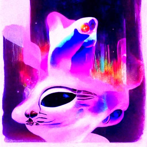 Holographic Cosmic Cat Illustration in Mixed Media