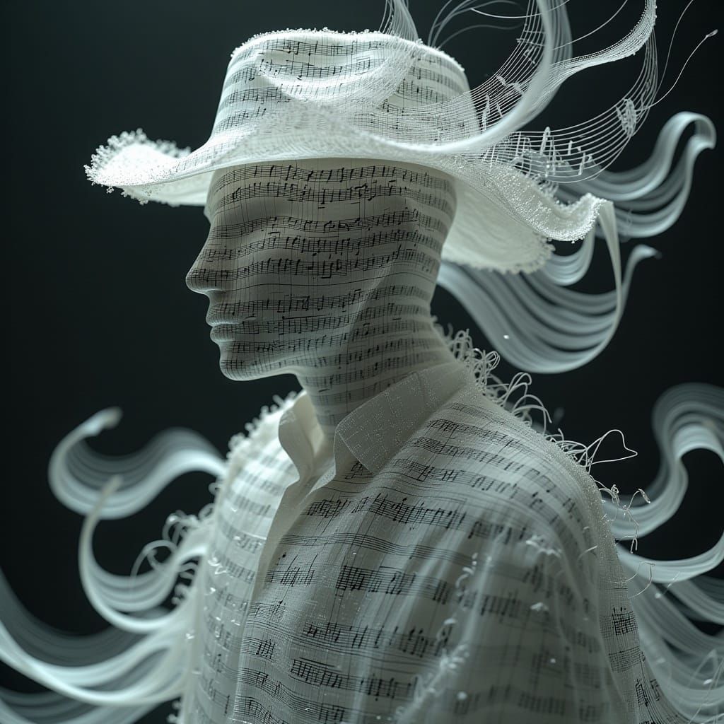 Ethereal Cowboy Composed of Sound Waves and Music