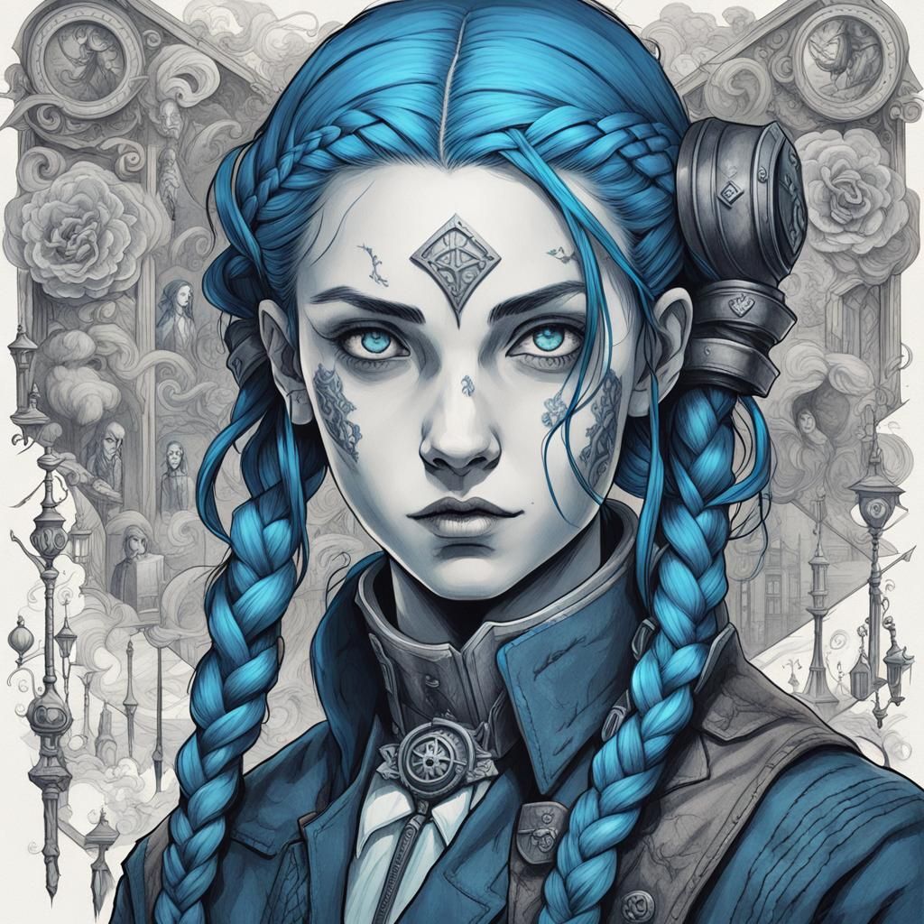 Jinx from Arcane: Graphic Novel Style Portrait