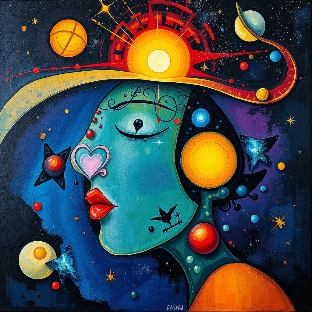 Cosmic Art Nouveau Illustration in Mixed Media