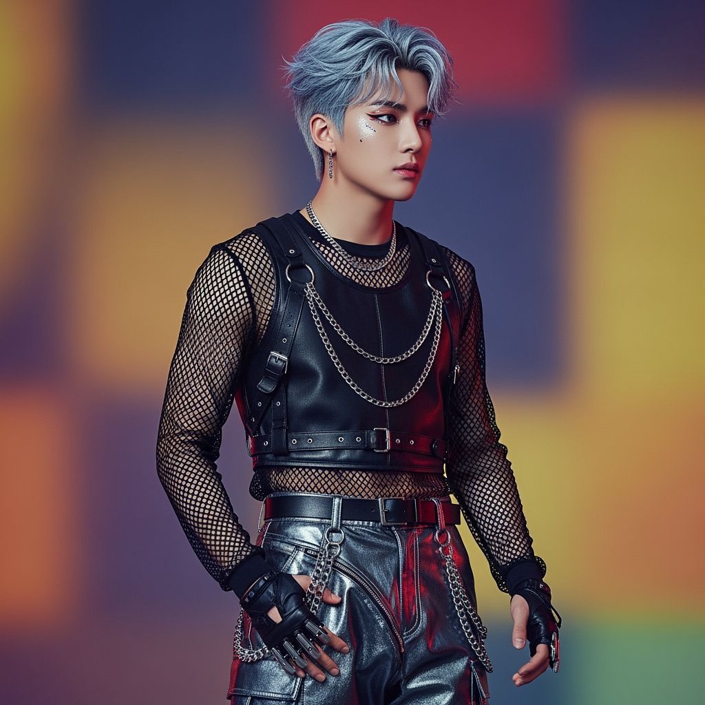 K-Pop Idol in Futuristic Techwear, Hyperrealistic Style