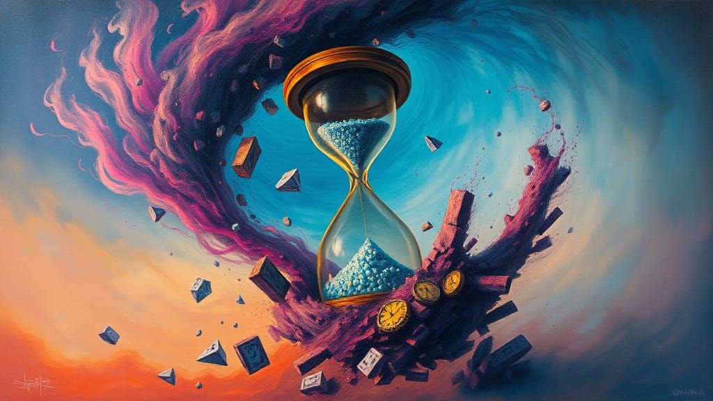 Broken Hourglass in Surrealist Impasto Style