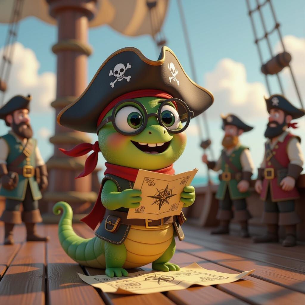 Bookworm Pirate Adventure in Pixar Style