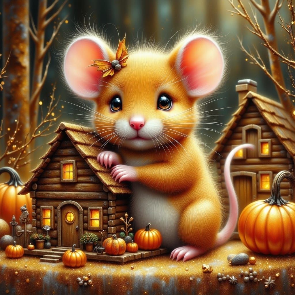 Adorable Halloween Mouse House with Gold Glitter