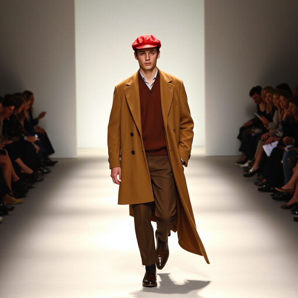 Handsome Young Rebel Struts Down Catwalk in Red Hunting Cap