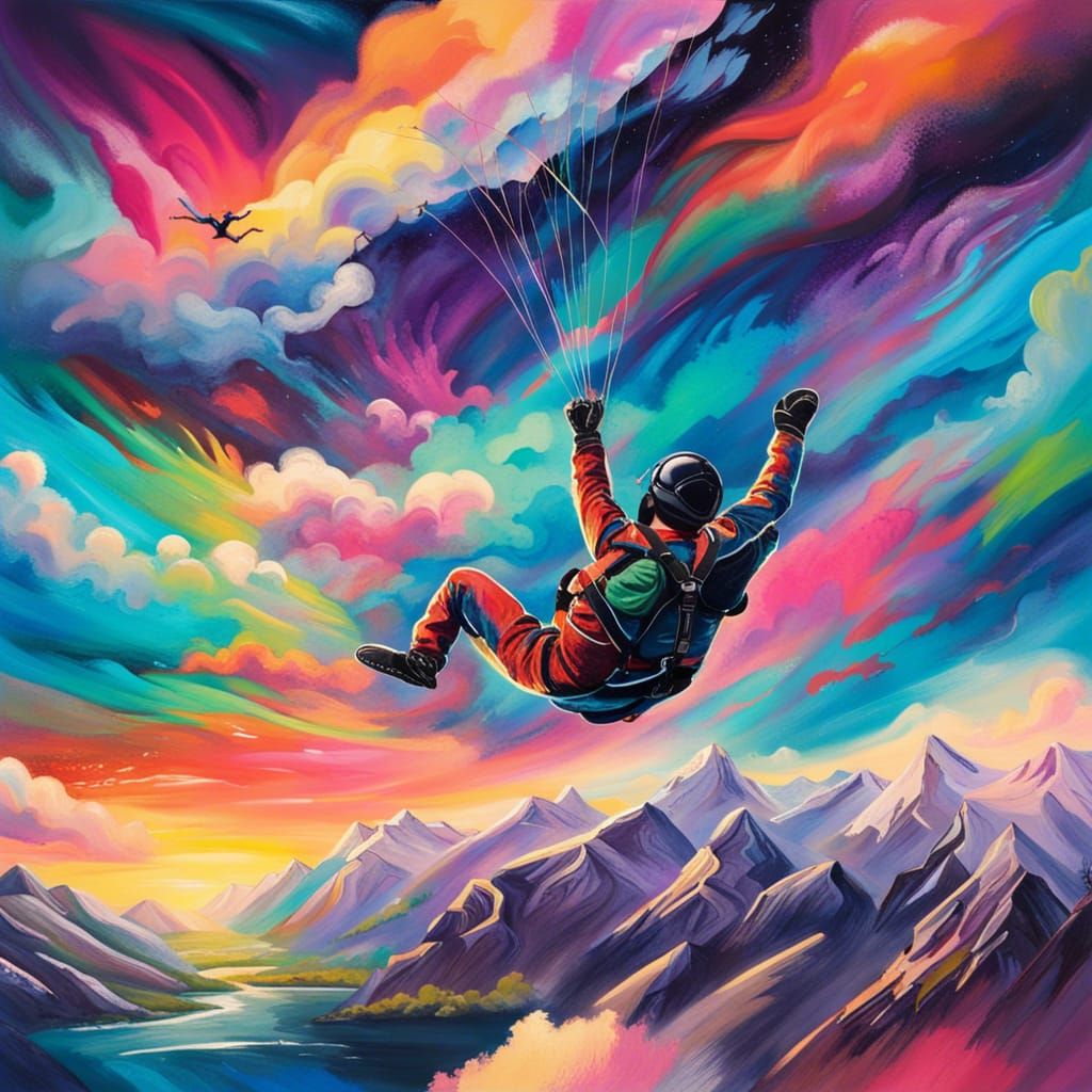 Skydiving Over Norway at Sunset in Graffiti Art