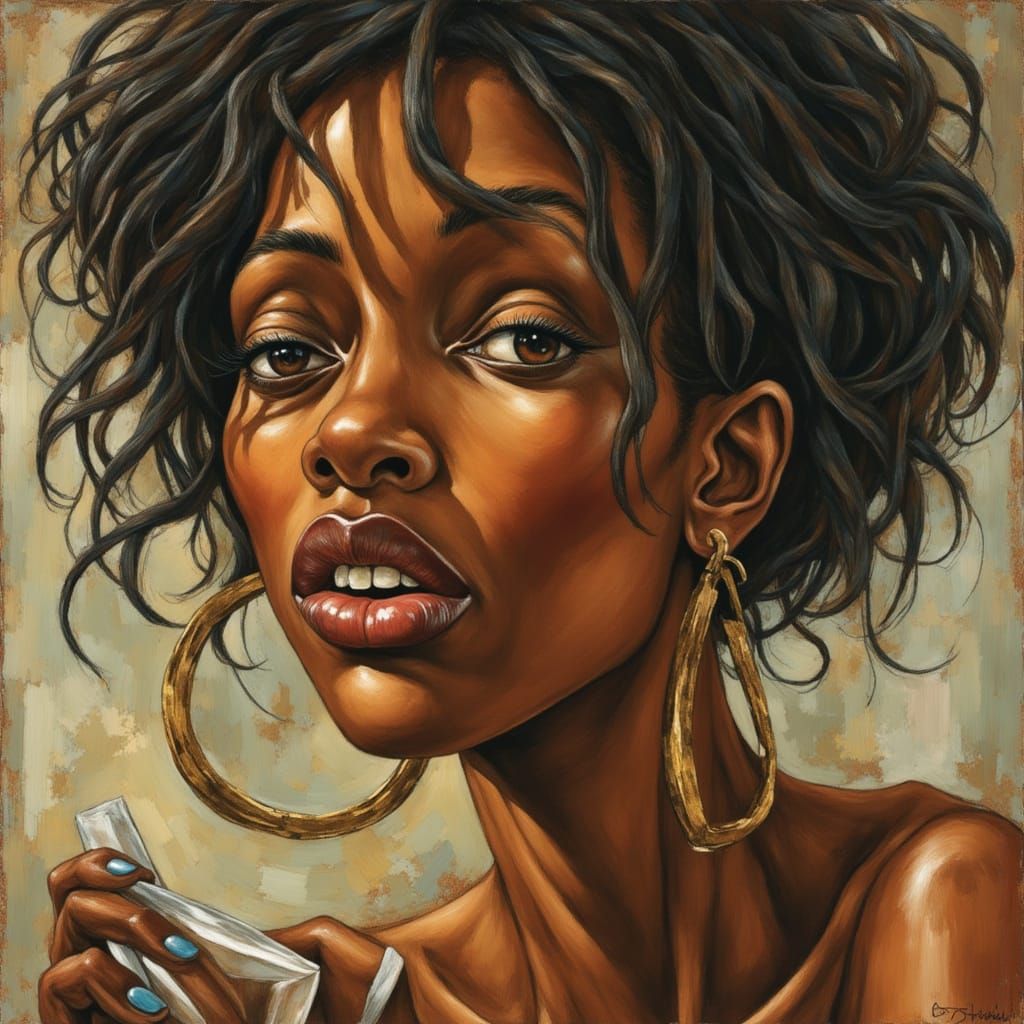 Pensive Black Woman Portrait with Realistic Rendering