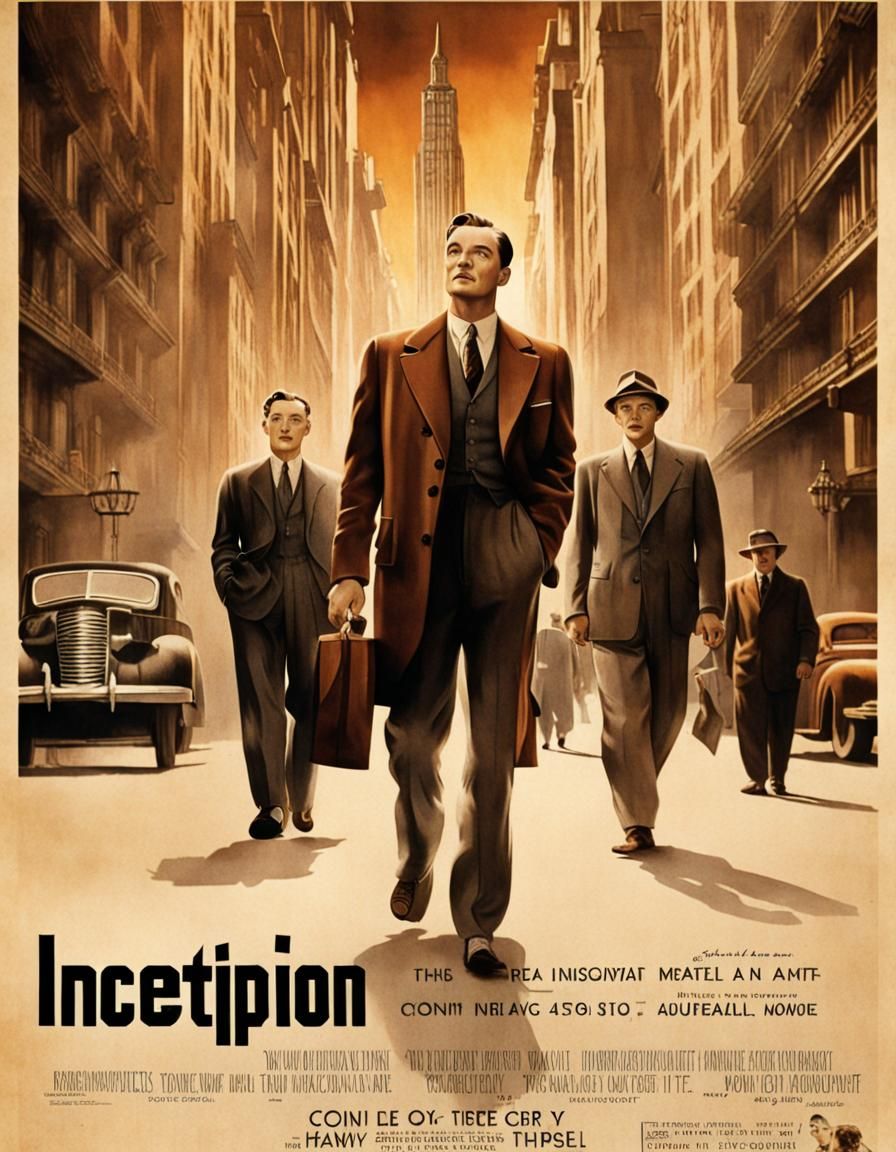 Inception Movie Poster Reimagined in 1940s Style