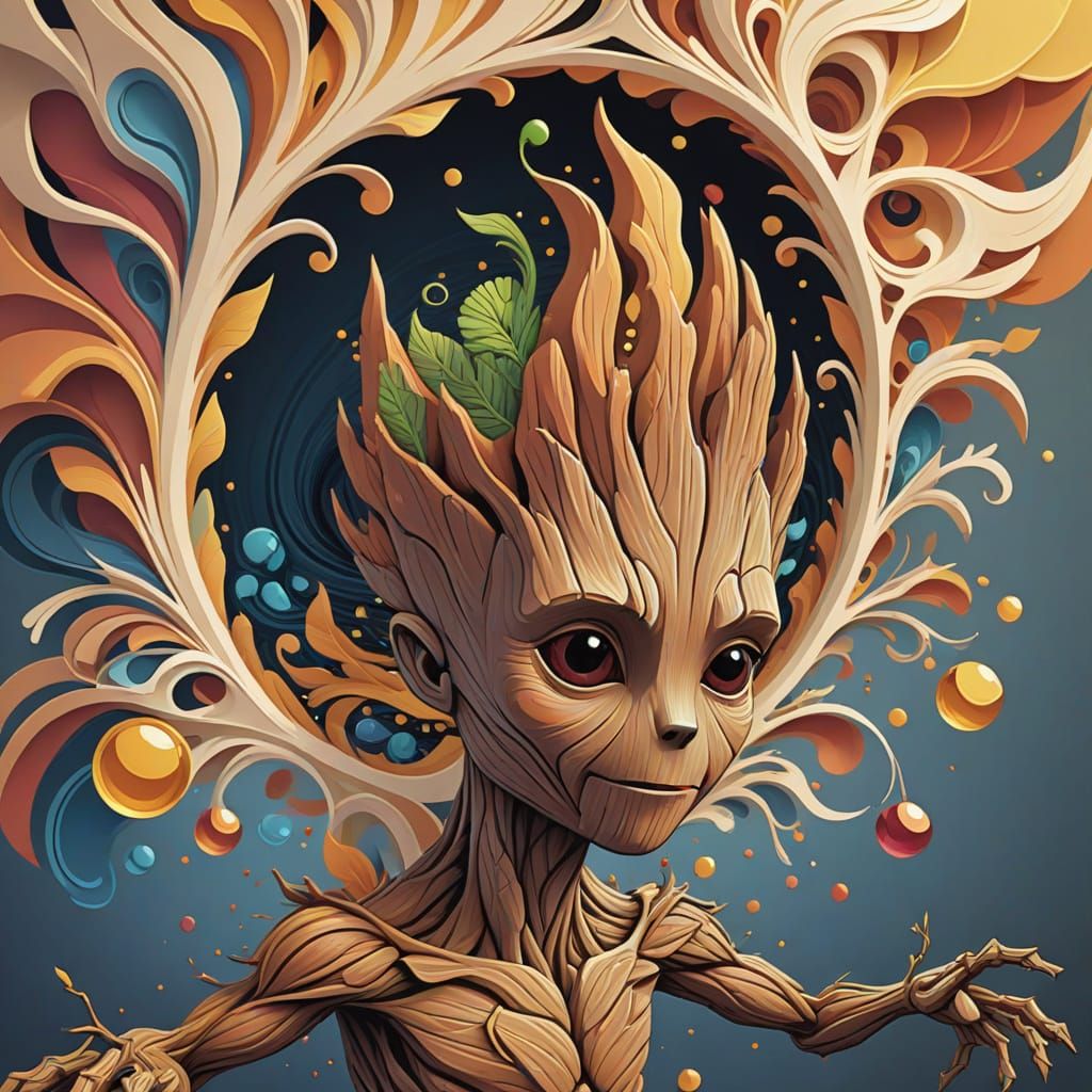 Abstract Fractal Groot with Zentangle Pattern