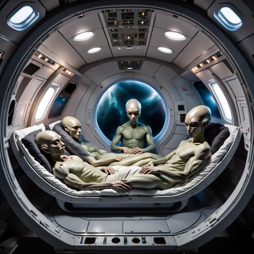 Male Aliens in Sleep Pods Inside Spaceship