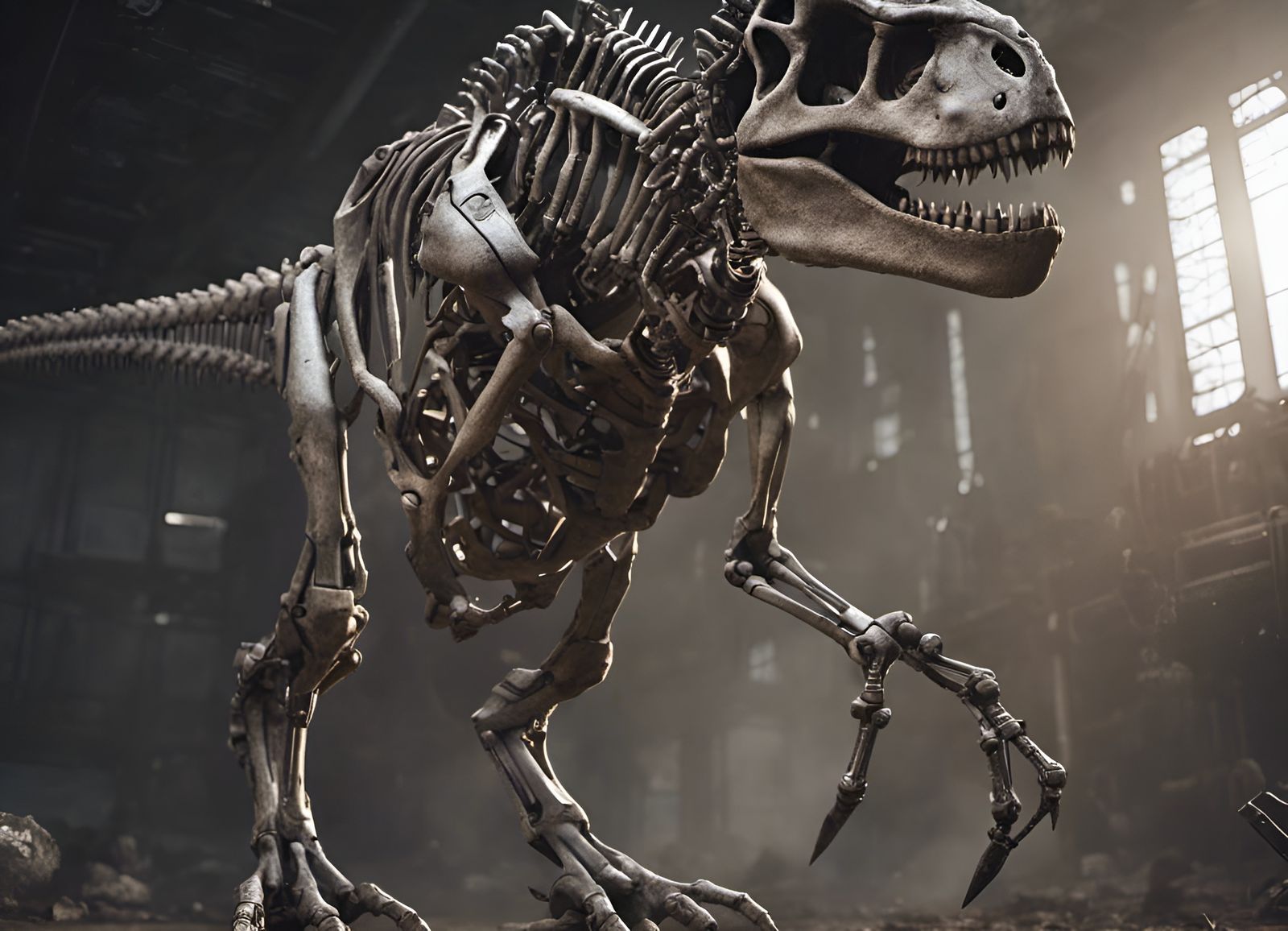 T-Rex Terminator Skeleton in 3D Cinematic Style