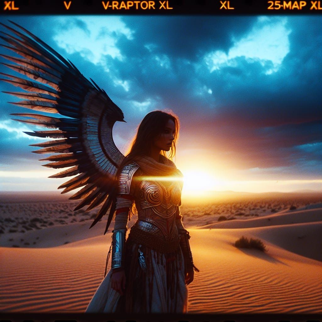 Berber Angel in Desert Sunset: Cinematic Film Still