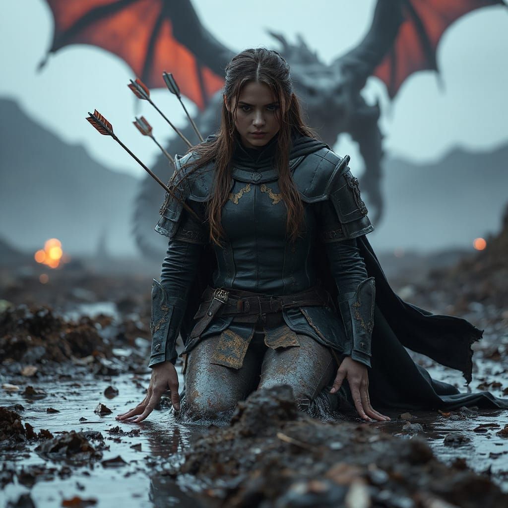 Defiant Warrior in Rain, Dragon Silhouette