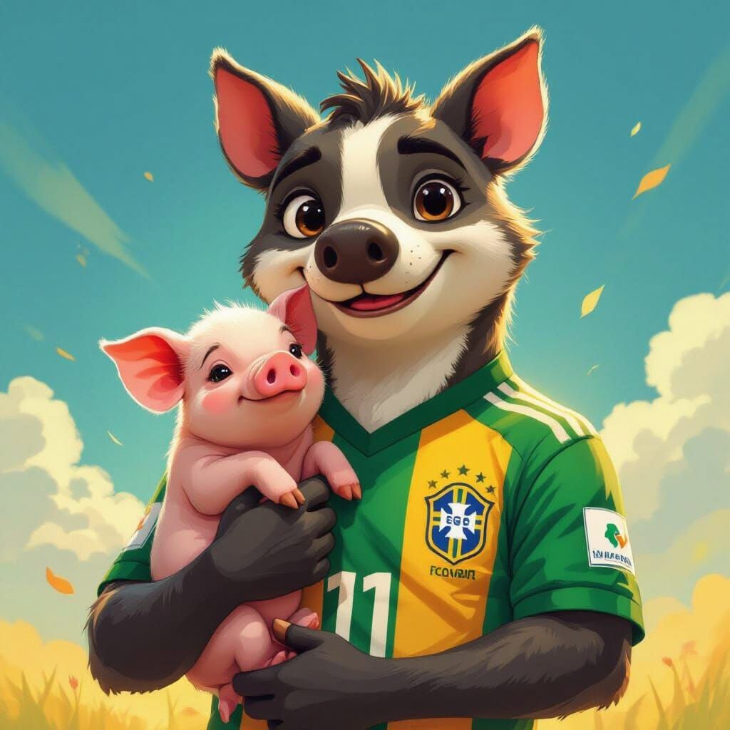 Corinthians Mascot Holding Piglet, Whimsical Art