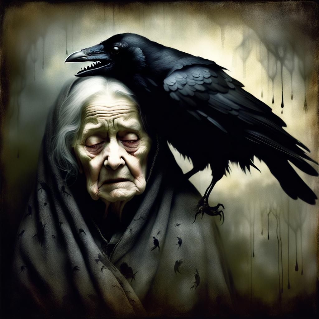 Eerie Photograph of Woman Disturbed by Crow