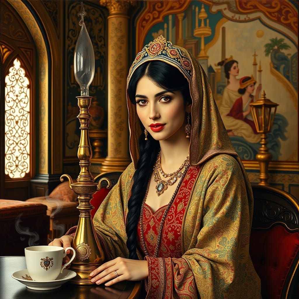 Ottoman Woman in Istanbul, Klimt-inspired Oil Painting