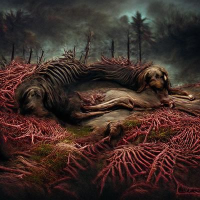 Exposed Dog in Barren Field: Horror Art