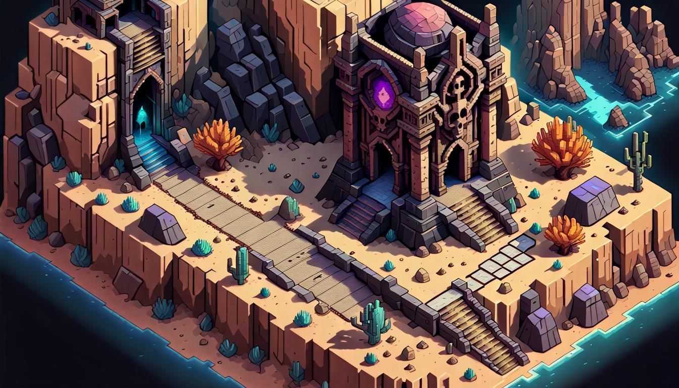 Cypherpunk Pixel Art Desert Ossuary Dungeon Map