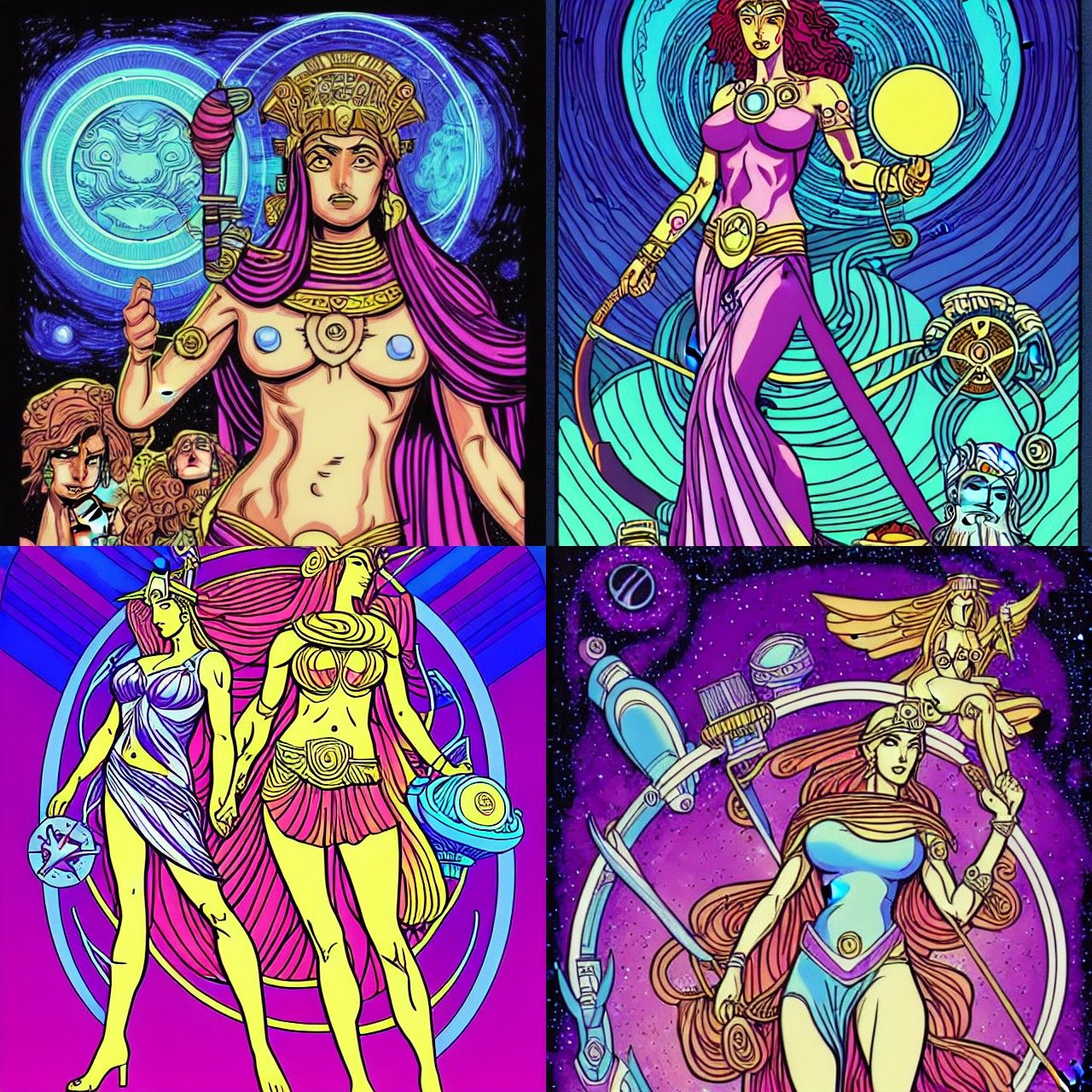 Sci-Fi Greek Goddesses Portrait in Cartoon Style