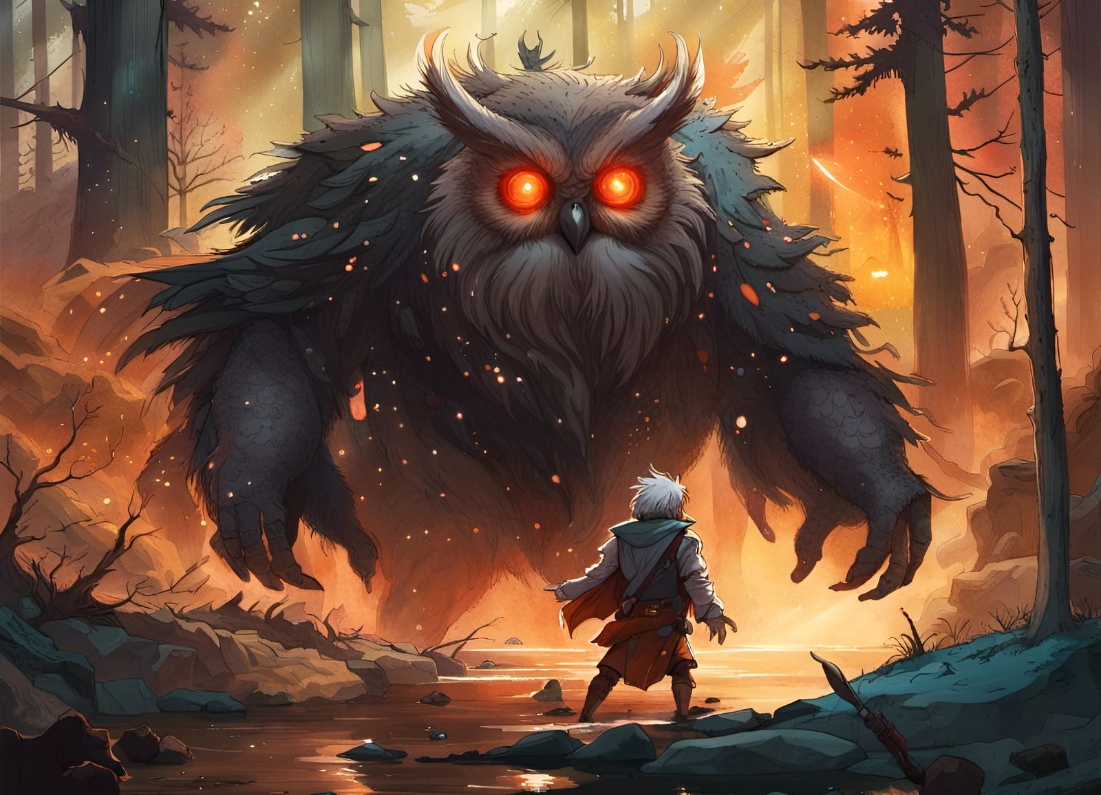 Owlbear Battle in Hyperdetailed Digital Art