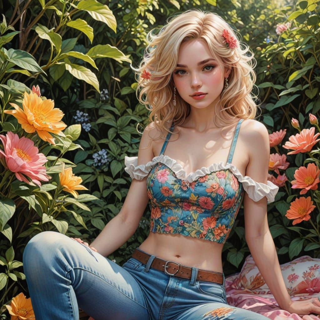 Summer Goddess in Vibrant Backyard Oasis