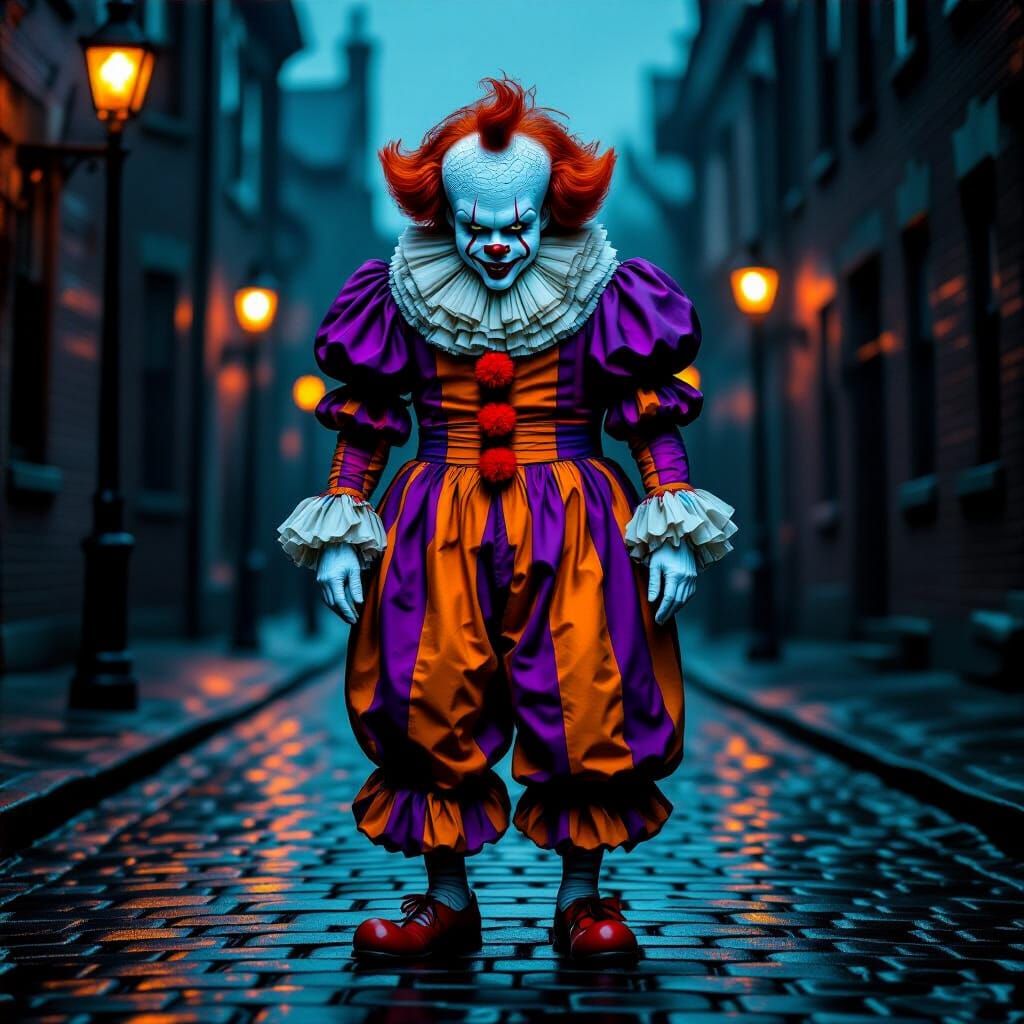 Terrifying Pennywise in Baggy Pants, Dark Horror Art