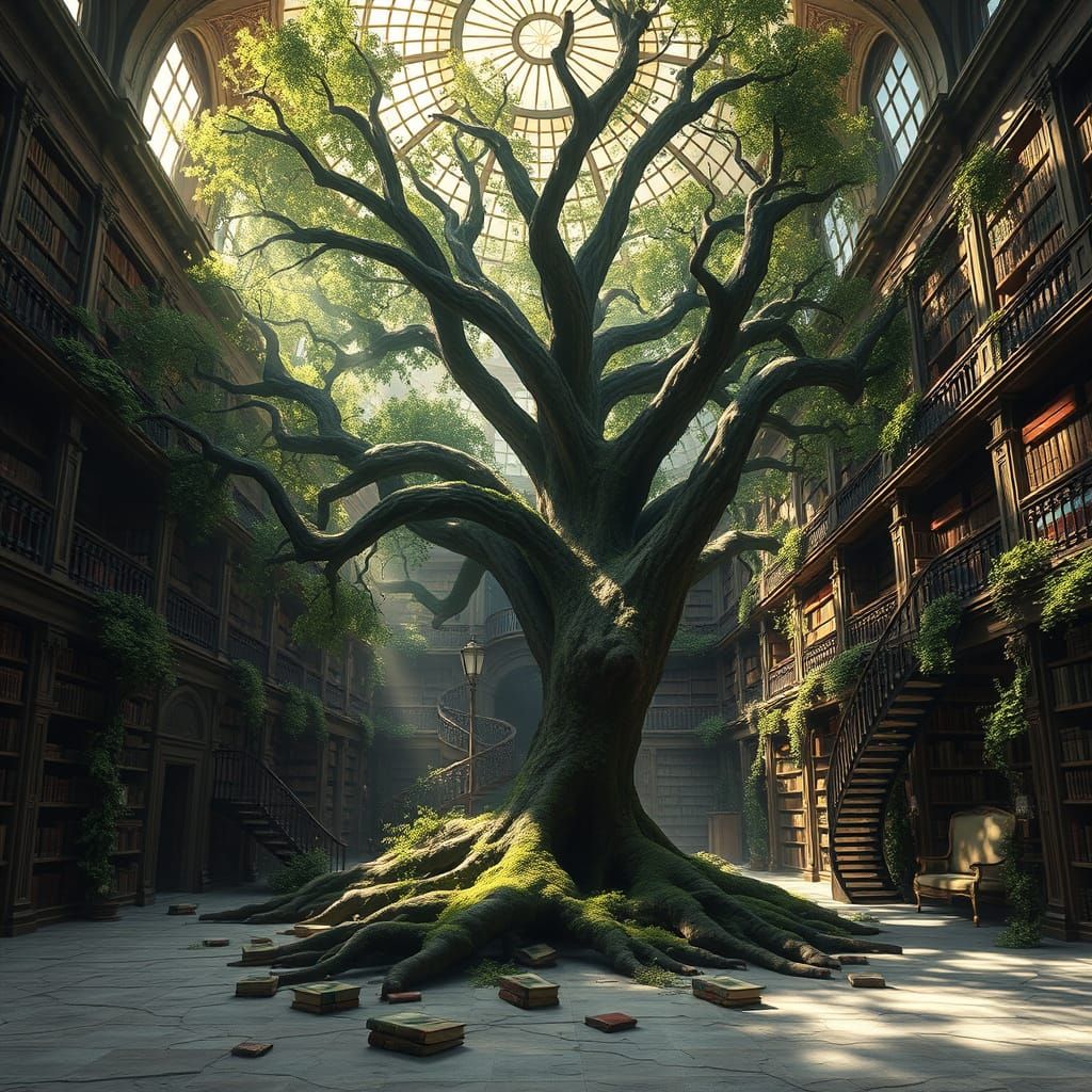 Ancient Tree Reclaims Abandoned Library Interior