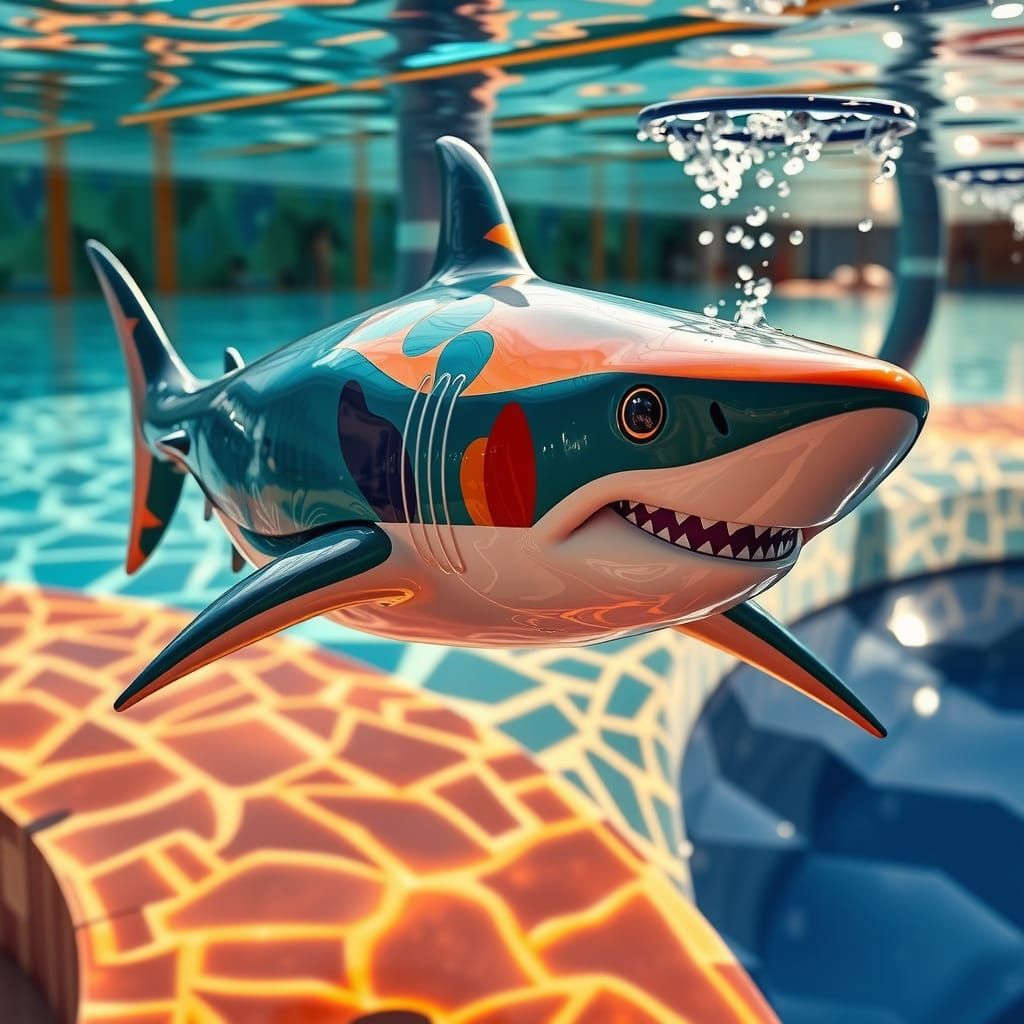 Ceramic Shark Swims in Dazzling Pool
